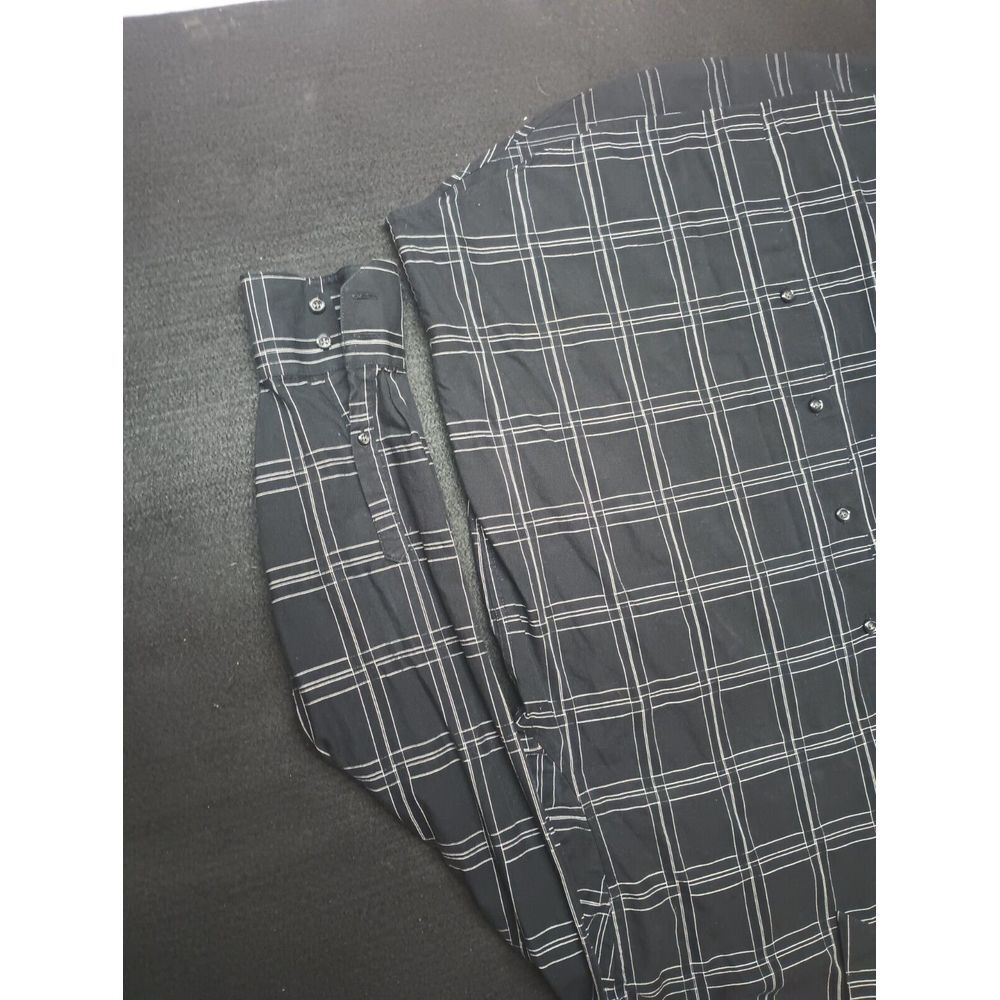 Geoffrey Beene Mens‎ L Button Up Black Plaid Long Sleeve Shirt A7004 - Picture 3 of 9